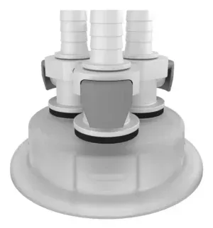 VersaCap 83 mm (83B) Cap Adapter, Tangle Free Quick Connect Adapter, Three (3 X) 3/8 Inch Detachable Hose Barbs for 3/8 Inch ID Tubing, for use with VersaCap 83 mm Open Cap, 1/EA