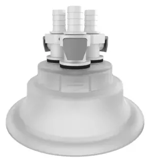 VersaCap 120 mm Wide Mouth Carboy Adapter, Tangle Free Quick Connect Adapter, Three (3 X) 3/8 Inch Detachable Hose Barbs for 3/8 Inch ID Tubing, for use with VersaCap 120 mm Open Cap, 1/EA
