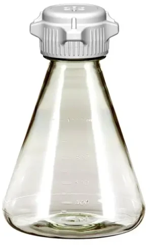 Flask 1 L, Sterile Vented Plastic Erlenmeyer Flasks for Cell Culture and Fermentation, 1 L, Autoclavable Polycarbonate (PC), 53 mm (53B) VersaCap with 0.2 µm PTFE Vent, Non-Baffled Bottom, 6/PK
