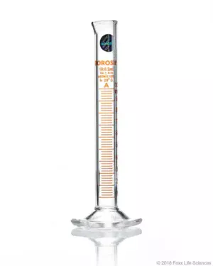 Borosil® Class A TC Graduated Measuring Cylinder with Pour Spout, Hexagonal Base, and Permanent Amber Graduations, Batch Certificate, 10 mL, 5/CS