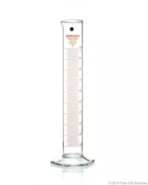 Borosil® Class A TC Graduated Measuring Cylinder with Pour Spout, Hexagonal Base, and Permanent Amber Graduations, Batch Certificate, 1 L (1,000 mL), 4/CS