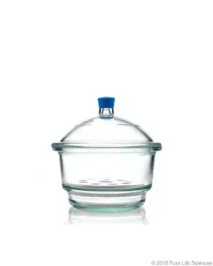 Borosil® Glass Desiccator with Porcelain Plate and Borosilicate Lid with Plastic Knob, Medium (M), 250 mm Diameter, 1/EA