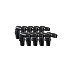 EZwaste® HPLC Solvent Waste System, Replacement Fittings, Carbon Filter Port Fittings, Black 90 Degree Elbow Threaded Union Fitting, 1/4 Inch MNPT Thread, 10/PK