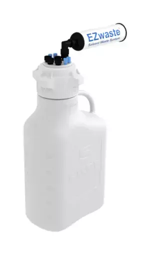 EZwaste® HPLC Solvent Waste System, 5 L Heavy Duty Reusable Carboy, 83 mm (83B) VersaCap with Four (4x) Ports for 1/16 Inch O.D. Tubing; Three (3 x) 1/4 Inch O.D. Tubing & Filter, 1/EA