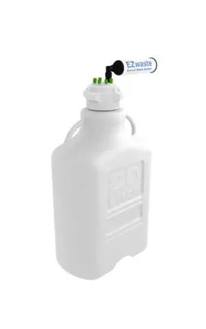 EZwaste® HPLC Solvent Waste System, 20 L Heavy Duty Reusable Carboy, 83 mm (83B) VersaCap with Four (4x) Ports for 1/16 Inch O.D. Tubing; One (1x) Port for 1/4 Inch O.D. Tubing; Three (3x) Hose Barb Ports for 1/4 or 3/8 Inch I.D. Tubing, 1/EA