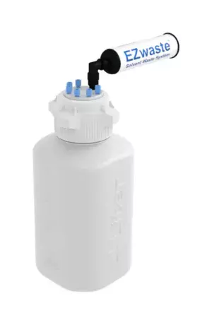 EZwaste® HPLC Solvent Waste System, 4 L HDPE Heavy Duty Reusable Bottle, 83 mm (83B) VersaCap with Six (6x) Ports for 1/8 Inch O.D. Tubing and Chemical Exhaust Filter, 1/EA