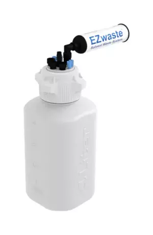 EZwaste® HPLC Solvent Waste System, 4 L HDPE Heavy Duty Reusable Bottle, 83 mm (83B) VersaCap with Four (4x) Ports for 1/8 Inch O.D. Tubing; Three (3x) Ports for 1/4 Inch O.D. Tubing; One (1x) Hose Barb Port for 1/4 or 3/8 Inch I.D. Tubing, 1/EA