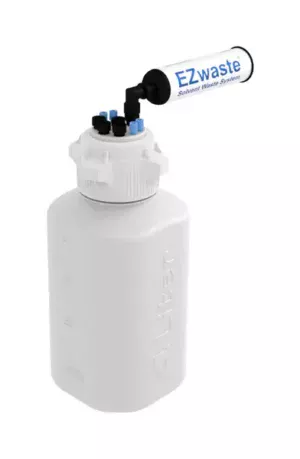 EZwaste® HPLC Solvent Waste System, 4 L HDPE Heavy Duty Reusable Bottle, 83 mm (83B) VersaCap with Four (4x) Ports for 1/8 Inch O.D. Tubing; Four (4x) Ports for 1/4 Inch O.D. Tubing, 1/EA