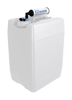 EZwaste® HPLC Solvent Waste System, 20 L (5 Gal) UN/DOT-Rated Disposable Container, 70 mm VersaCap with Four (4x) Ports for 1/8 Inch O.D. Tubing; Three (3x) Ports for 1/4 Inch O.D. Tubing, 1/EA