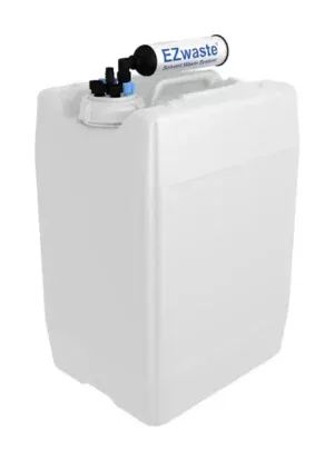 EZwaste® HPLC Solvent Waste System, 20 L (5 Gal) UN/DOT-Rated Disposable Container, 70 mm VersaCap with Four (4x) Ports for 1/8 Inch O.D. Tubing; Three (3x) Ports for 1/4 Inch O.D. Tubing; One (1x) Hose Barb Port for 1/4 or 3/8 Inch ID Tubing, 1/EA