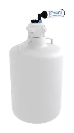 EZwaste® HPLC Solvent Waste System, 20 L Heavy Duty Round Carboy, 83 mm (83B) VersaCap with Four (4x) Ports for 1/8 Inch O.D. Tubing; Four (4x) Ports for 1/4 Inch O.D. Tubing; & Filter, 1/EA