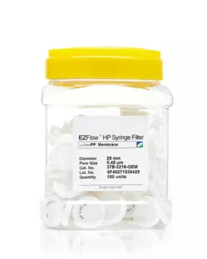 EZFlow® Non-Sterile Polypropylene (PP) Syringe Filters, 0.45 µm Pore Size Membrane for Prefiltration and Sample Prep, 25 mm, 100/PK
