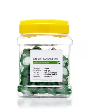 EZFlow® Non-Sterile Nylon Syringe Filters, 0.45 µm Pore Size Membrane for Prefiltration and Sample Prep, 25 mm, 100/PK