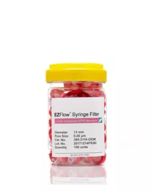EZFlow® Non-Sterile Hydrophobic PTFE Syringe Filters, 0.45 µm Pore Size Membrane for Prefiltration and Sample Prep, 13 mm, 100/PK