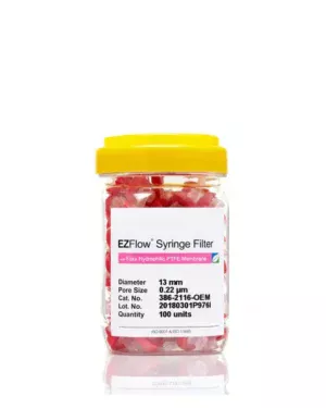 EZFlow® Non-Sterile Hydrophilic PTFE Syringe Filters, 0.22 µm Pore Size Membrane for Prefiltration and Sample Prep, 13 mm, 100/PK