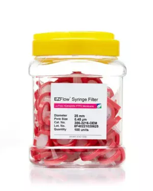 EZFlow® Non-Sterile Hydrophilic PTFE Syringe Filters, 0.45 µm Pore Size Membrane for Prefiltration and Sample Prep, 25 mm, 100/PK