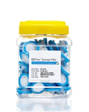 EZFlow® Non-Sterile Hydrophilic PVDF Syringe Filters, 0.45 µm Pore Size Membrane for Prefiltration and Sample Prep, 33 mm, 100/PK