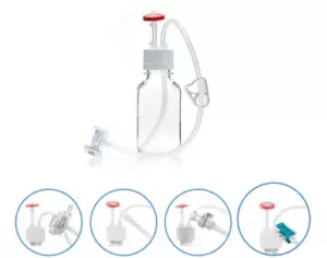 EZBio® Single Use Media Bottle Assembly, 250 mL Sterilized Polycarbonate (PC) Bottles for Aseptic Sampling and Sterile Storage, 38-430 mm VersaCap with Vent and Dip Tube, 10/CS