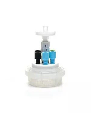 ChromCap™ 300 Universal HPLC Solvent Reservoir VersaCap® GL45 System with Class VI PTFE Adapter & Safety Air Inlet Valve, Cap-Only, Six (6x) Ports 3.2 mm (1/8") or 1.6 mm (1/16") OD Tubing , 1/EA