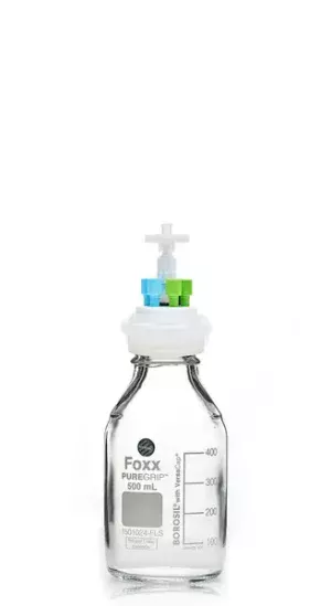 ChromCap™ 300 HPLC Solvent Reservoir System with VersaCap® GL45 and 500 mL Clr. Glass Reagent Bottle, Class VI PTFE Adapter & Safety Air Inlet Valve, Four (4x) Ports- OD Tubing 3.2mm (1/8") or 1.6 mm (1/16"), 1/EA