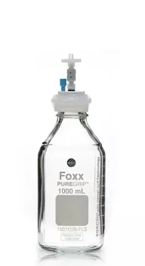 ChromCap™ 300 HPLC Solvent Reservoir System with VersaCap® GL45 and 1 L (1,000 mL) Clr. Glass Reagent Bottle, Class VI PTFE Adapter & Safety Air Inlet Valve, One (1x) Ports- OD Tubing 3.2mm (1/8") or 1.6 mm (1/16"), 1/EA