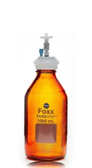 ChromCap™ 300 HPLC Solvent Reservoir System with VersaCap® GL45 and 1 L (1,000 mL) Amber Glass Reagent Bottle, Class VI PTFE Adapter & Safety Air Inlet Valve, One (1x) Ports- OD Tubing 3.2mm (1/8") or 1.6 mm (1/16"), 1/EA