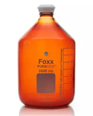 PUREGRIP® Rhino Safety Coated Glass Bottles, Amber, 5L, with GL45 VersaCap