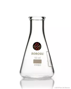 Borosil® Narrow Mouth Glass Erlenmeyer Flasks, 50 mL, 100/CS