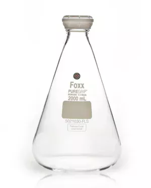 PUREGRIP Reusable Glass Erlenmeyer Flasks with GL45 VersaCap Screw Cap and Pouring Ring, 2 L (2,000 mL), 10/CS
