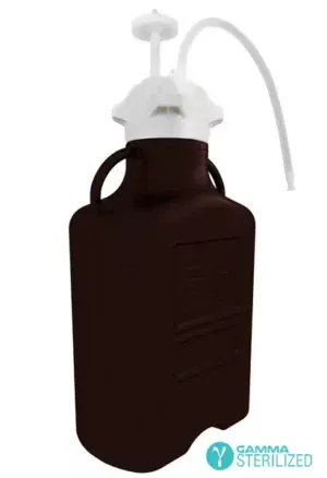 EZBio® Single Use Carboy Assembly, 20 L (5 Gal) Gamma Sterilized Light Blocking Dark Amber Polypropylene(PP) Carboy for Aseptic Transfer and Sterile Storage with VersaCap 120 mm, Vent and 1/4 in ID TPE Dip Tube, 1/EA