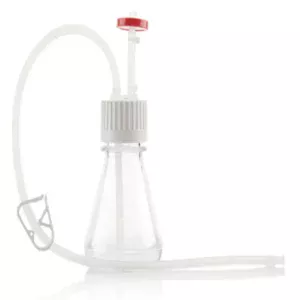 EZBio®pure Flask Assembly, 250mL, 38-430 mm Cap, Polycarbonate (PC) Flat Base Flask with, EZBio Tubing and Plug, 10/CS