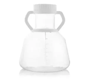 EZBio® Erlenmeyer Flask, PC, 5 L, 90 mm Closed Cap, White, With Handle, Sterilized, 4/CS