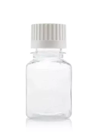 EZBio® Titanium Square, Polyethylene Terephthalate Glycol (PETG) Media Bottles, Sterile Storage Bottles, 38-430 mm VersaCap, 125mL, 96/CS