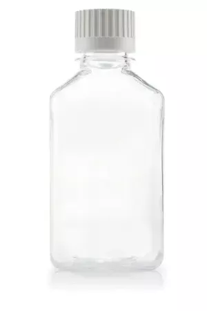 EZBio® Titanium Square, Polyethylene Terephthalate Glycol (PETG) Media Bottles, Sterile Storage Bottles, 38-430 mm VersaCap, 500mL, 48/CS