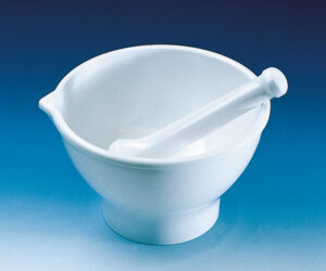 Mortar, MF, white, with base/spout, 125x80 mm