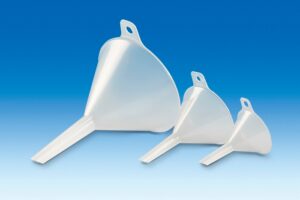 Funnel, PP, dia.100mm, length 155mm, stem dia. 8mm, pk 12