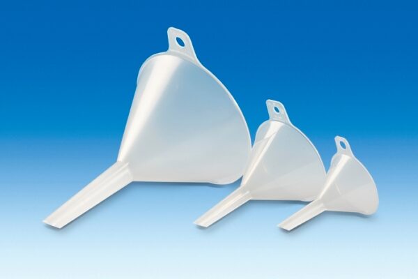 Funnel, PP, dia.100mm, length 155mm, stem dia. 8mm, pk 12