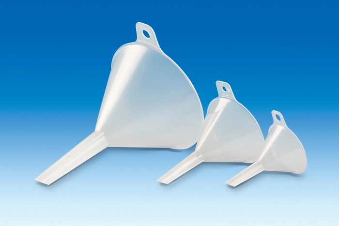 Funnel, PP, dia.120mm, length 180mm, stem dia.11mm, pk 12