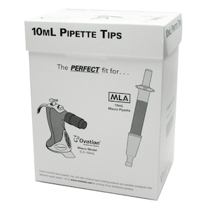 10mL Pipette Tips, Ovation & MLA, Graduated, Boxed, Non-sterile