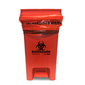 BowTie™ Biohazard Bin, with hands-free foot pedal, 8 gallon capacity (30L), 10 x 14 x 19in., (25 x 35 x 48cm, W x L x H), PP, attached lid, 1/ea