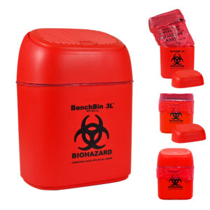BenchBin 3L™ Benchtop Biohazard Bin, 3 Liter Capacity, with Spring Loaded Lid, 6 x 5 x 8.5in, 1/ea