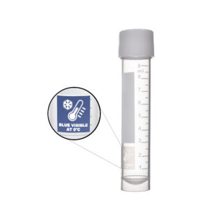Transport Tube, with FreezeTech™ Temperature Indicator (turns blue at 0 degrees C), 5mL, attached screw-cap, printed graduations, sterile, 5 bags of 100 tubes and caps, 500/cs