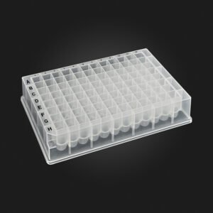 OptiWell™ Deep Well Plate, 96 Round Well, 0.4mL, 14.75mm height, F-bottom, Black Alphanumeric Printing, PP, Sterile, 10 bags of 10 pieces, 100 / CS