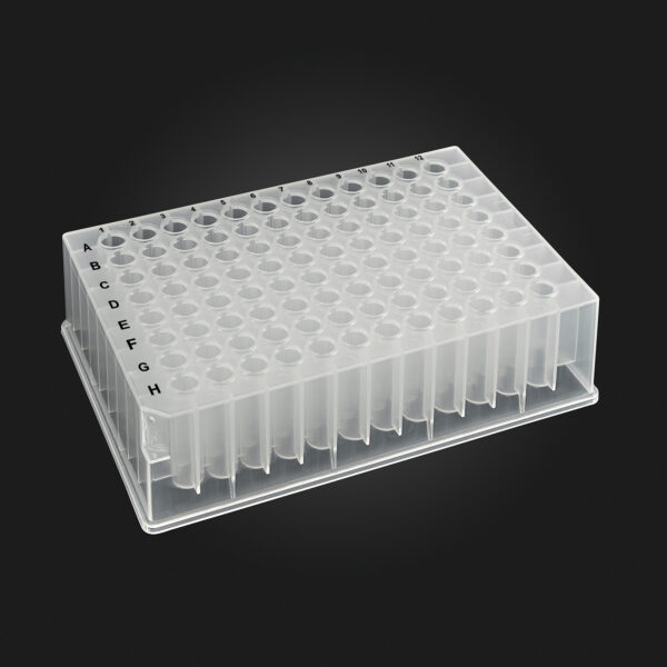 OptiWell™ Deep Well Elution Plate, 96 Square Well, 0.5mL, 15.1mm height, V-bottom, Black Alphanumeric Printing, PP,  Sterile, for Kingfisher and Accuris IsoPURE, 10 bags of 5 pieces, 50 / CS