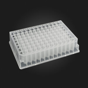 OptiWell™ Deep Well Plate, 96 Round Well, 1.0mL, 33.0mm height, U-bottom, Black Alphanumeric Printing, PP, 10 bags of 5 pieces, 50 / CS