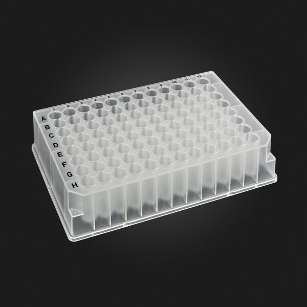 OptiWell™ Deep Well Plate, 96 Square Well, 1.0mL, 24.4mm height, U-bottom, Black Alphanumeric Printing, PP, Sterile, 10 bags of 10 pieces, 100 / CS