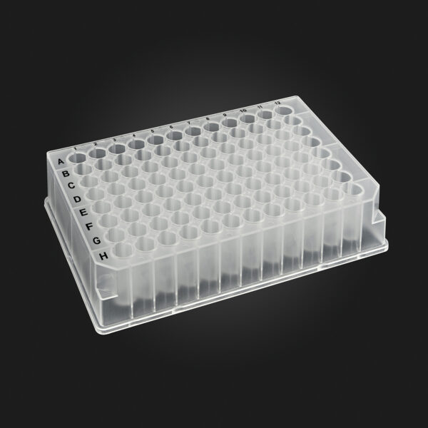 OptiWell™ Deep Well Plate, 96 Round Well, 1.0mL, 33.0mm height, V-bottom, Black Alphanumeric Printing, PP, 10 bags of 5 pieces, 50 / CS