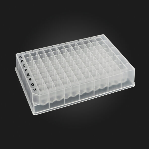 OptiWell™ Deep Well Plate, 96 Round Well, 1.0mL, 33.0mm height, V-bottom, Black Alphanumeric Printing, PP, Sterile, 10 bags of 5 pieces, 50 / CS