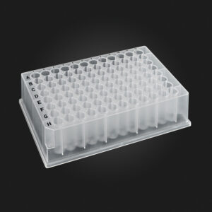 OptiWell™ Deep Well Plate, 96 Round Well, 1.1mL, 27.0mm height, U-bottom, Black Alphanumeric Printing, PP, 10 bags of 5 pieces, 50 / CS