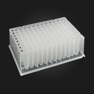OptiWell™ Deep Well Plate, 96 Round Well, 1.1mL, 27.0mm height, U-bottom, Black Alphanumeric Printing, PP, Sterile, 10 bags of 5 pieces, 50 / CS